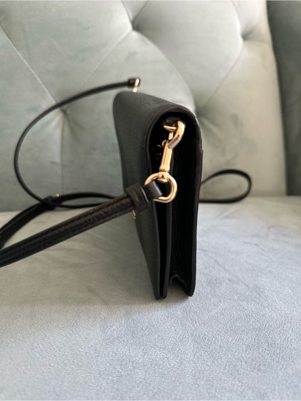 Coach Black Pebbled Leather Crossbody Wallet with Gold Logo - Picture 6 of 17